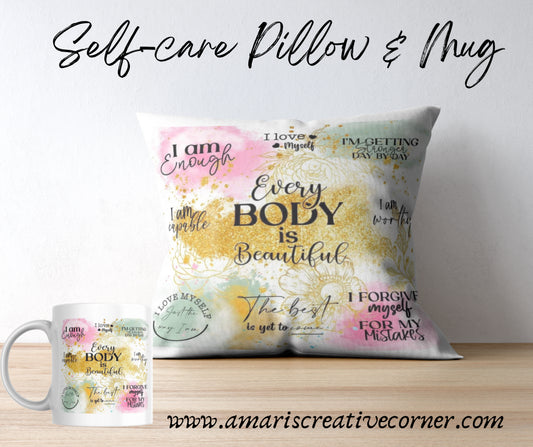 Self Care Pillow and Mug Bundle Set