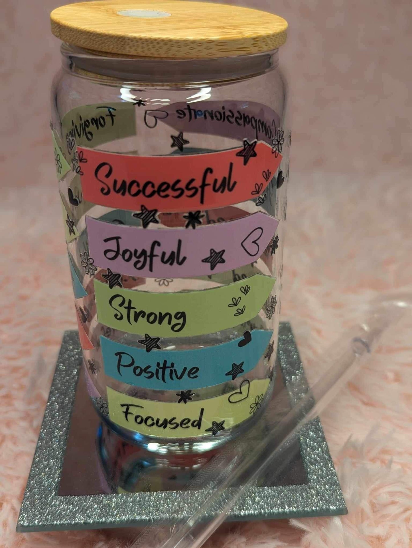 Glass Tumbler : Colorful Affirmation Words