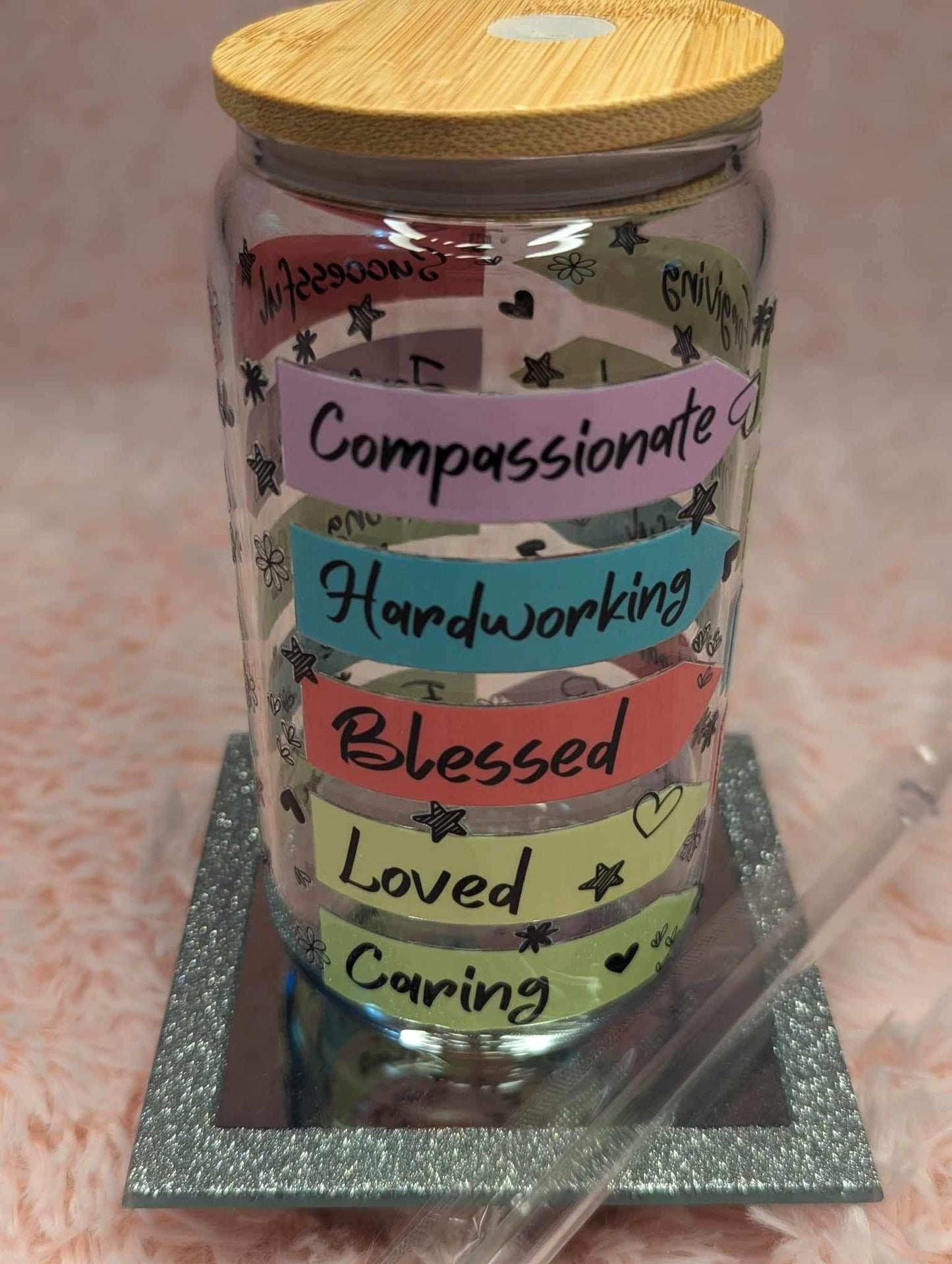 Glass Tumbler : Colorful Affirmation Words