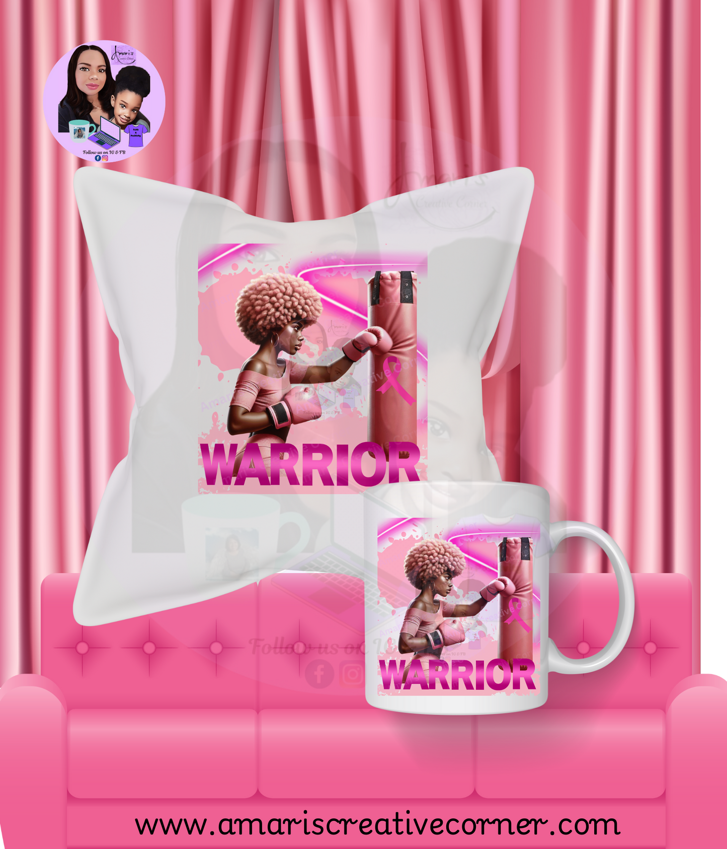 Breast Cancer Awareness Bundle Pillow and Mug